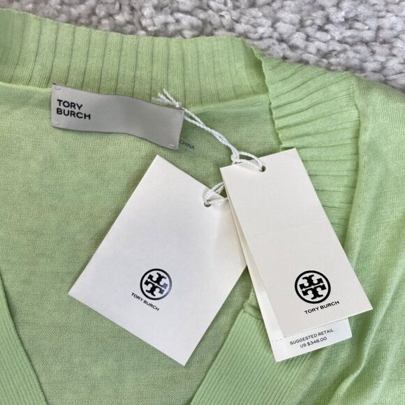 Tory Burch Cropped Cardigan Sweater Light Wasabi Green NEW - Picture 4 of 11
